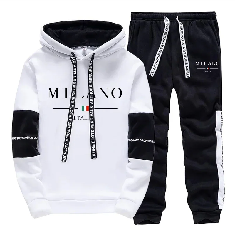 Men's Set/Hoodie/Pants Italy Trendy Hoodie Sportswear Outfit 2026 Autumn Daily Casual Fashion Hooded Sweatshirt and Jogger Pants