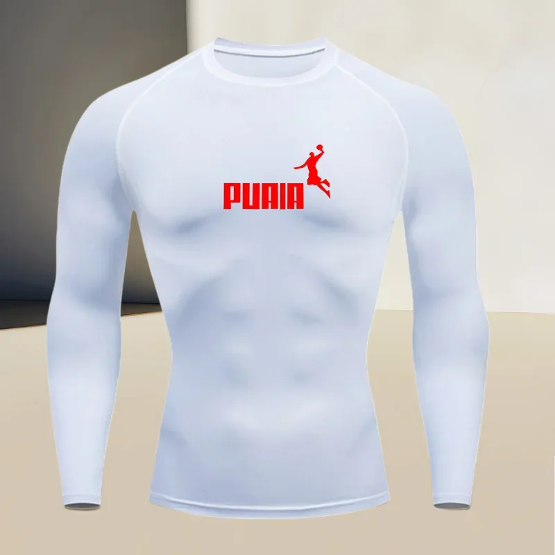 Men's long sleeved round neck thin sports tight fitting quick drying T-shirt, muscle shapewear, high stretch fabric