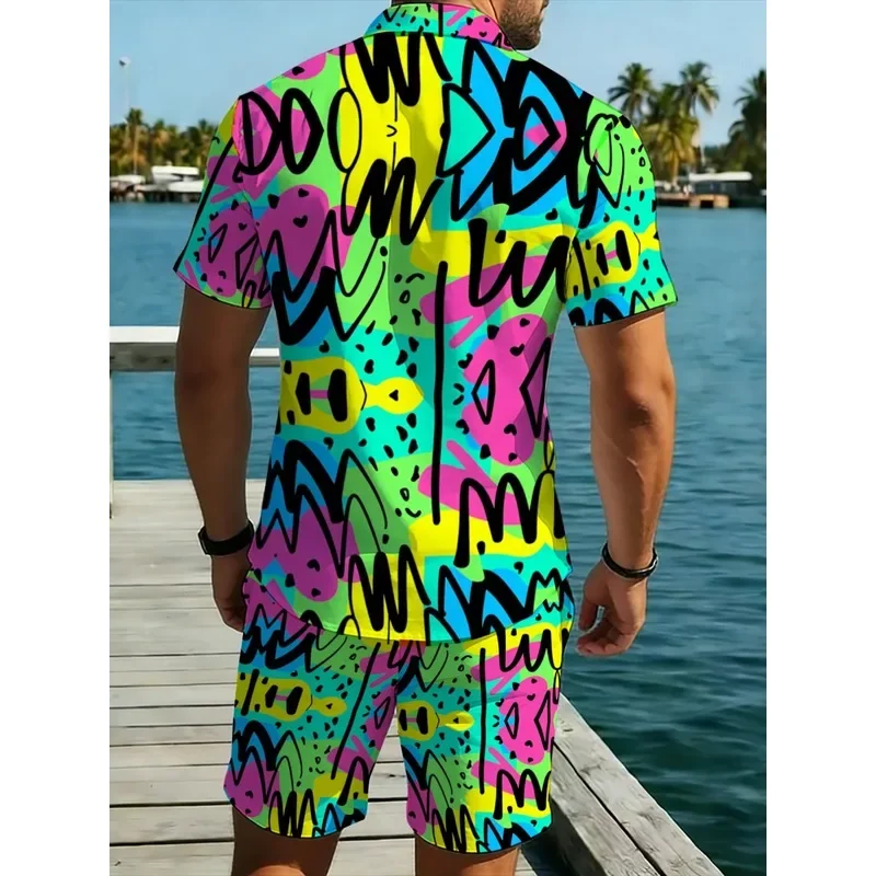 Men's Colorful Printed Short Sleeve Shirt Shorts Set Polyester Lightweight Beachwear Outdoor Casual Summer Vacation Party Wear