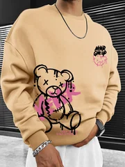Autumn and winter men's sweater with bear print, warm, comfortable, casual, fashionable, street wear