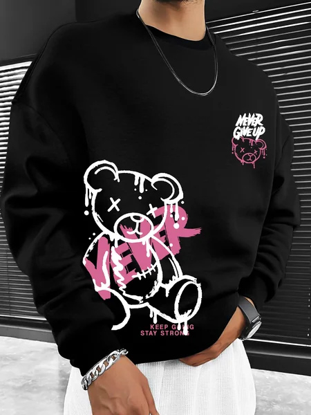 Autumn and winter men's sweater with bear print, warm, comfortable, casual, fashionable, street wear