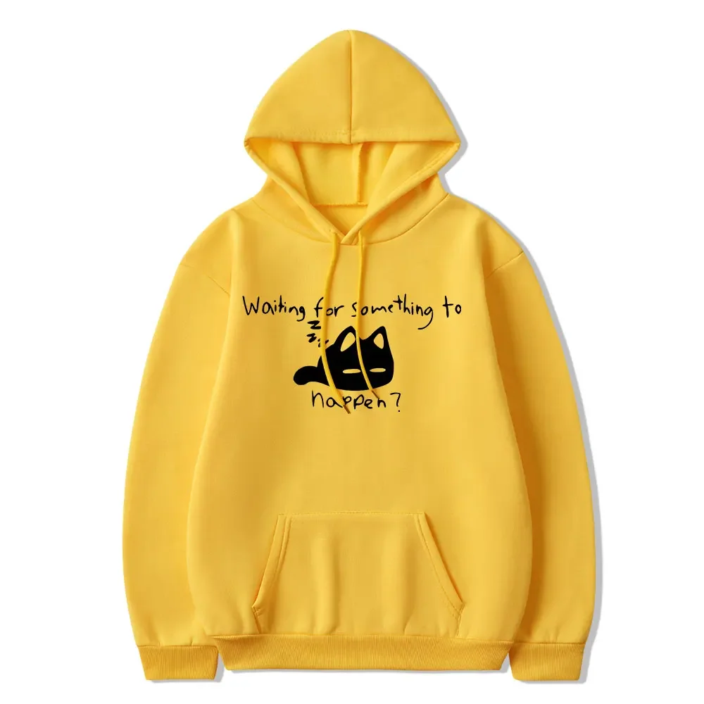 Manga Waiting for Something To Happen Omori Cat Print Hoodie Funny Cats Lover Sweatshirts Harajuku Anime Graphic Hoodies Unisex