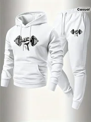 Best-selling model Fitness pattern Men's Spring, Summer Autumn Sportive casual street style Hooded sweatshirt and long pants set