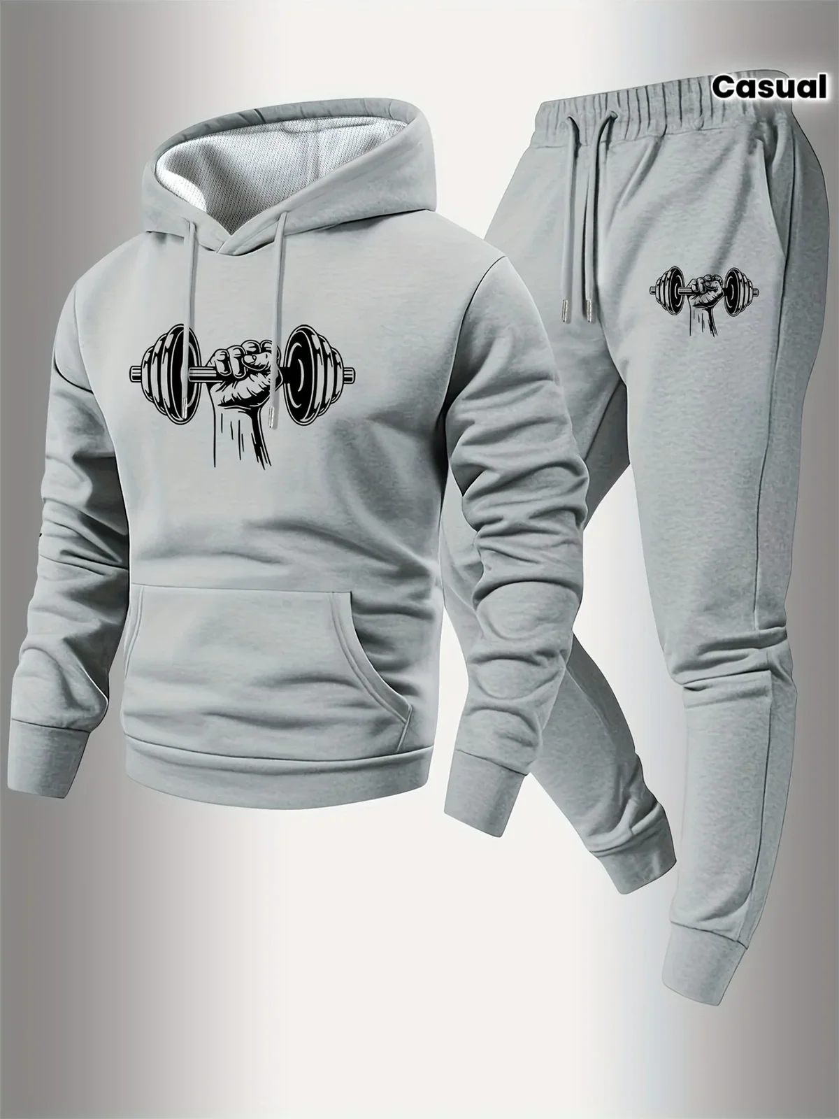 Best-selling model Fitness pattern Men's Spring, Summer Autumn Sportive casual street style Hooded sweatshirt and long pants set