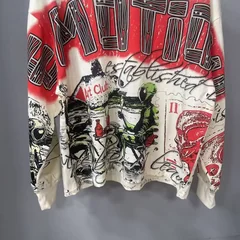 High Quality Designer MIXED-EMOTION Long sleeved T-shirt 100% cotton men's and women's Vintage Printed and hotfix rhinestone High Street Trendy Fashion Hip Hop T-shirt hoodie sweatshirt Pullover