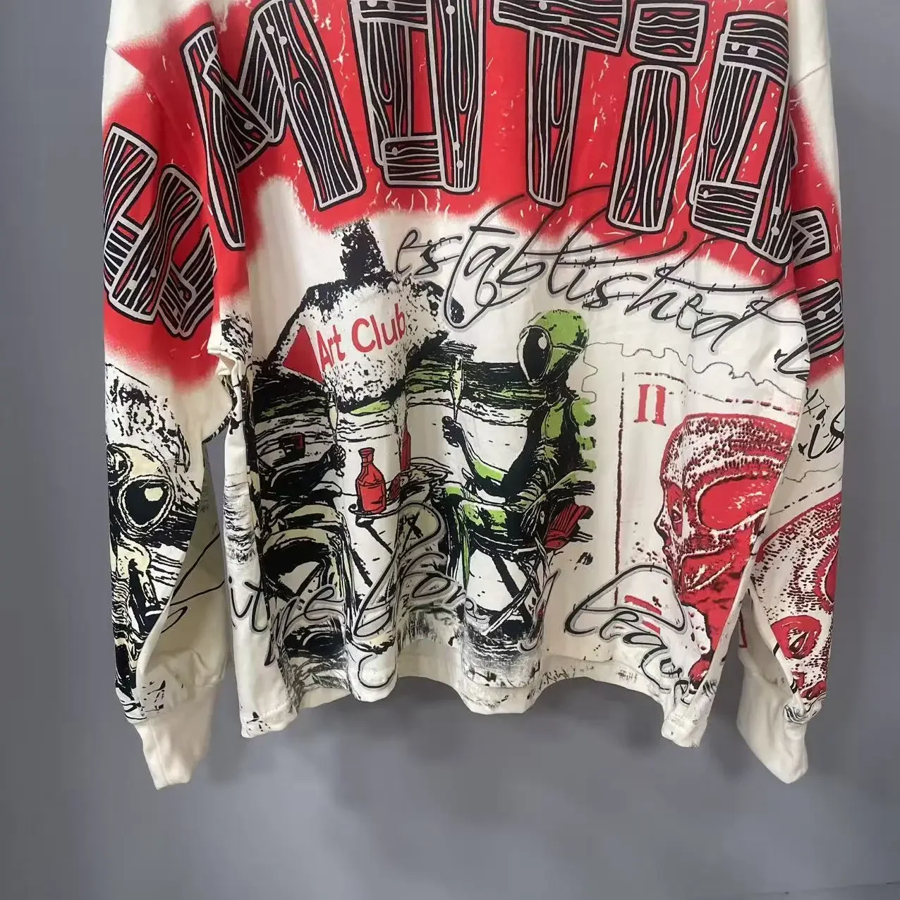High Quality Designer MIXED-EMOTION Long sleeved T-shirt 100% cotton men's and women's Vintage Printed and hotfix rhinestone High Street Trendy Fashion Hip Hop T-shirt hoodie sweatshirt Pullover