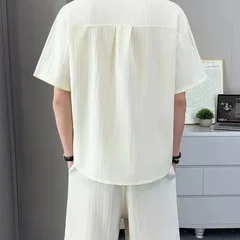 Summer Men's Shirt Set Stripe Minimalist Casual Cardigan Pocket Short Sleeved Shirt + Shorts Beach Classic Hawaii Short Sets 5xl