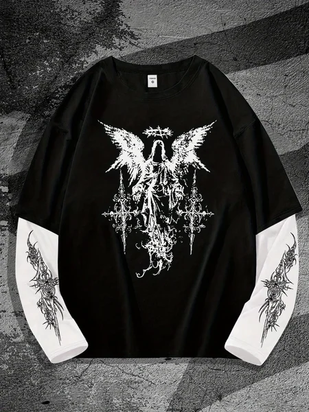 New men's long-sleeved T-shirt for Spring and Autumn 2025 casual roller skating 3D printed street men's wear