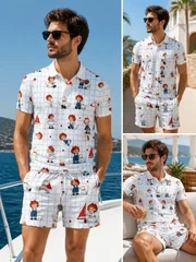 Mens Short Sleeve Polo Shirt and Shorts Set Casual Two Piece Summer Beach Vacation Matching Outfit Soft Daily Resort Casual Wear