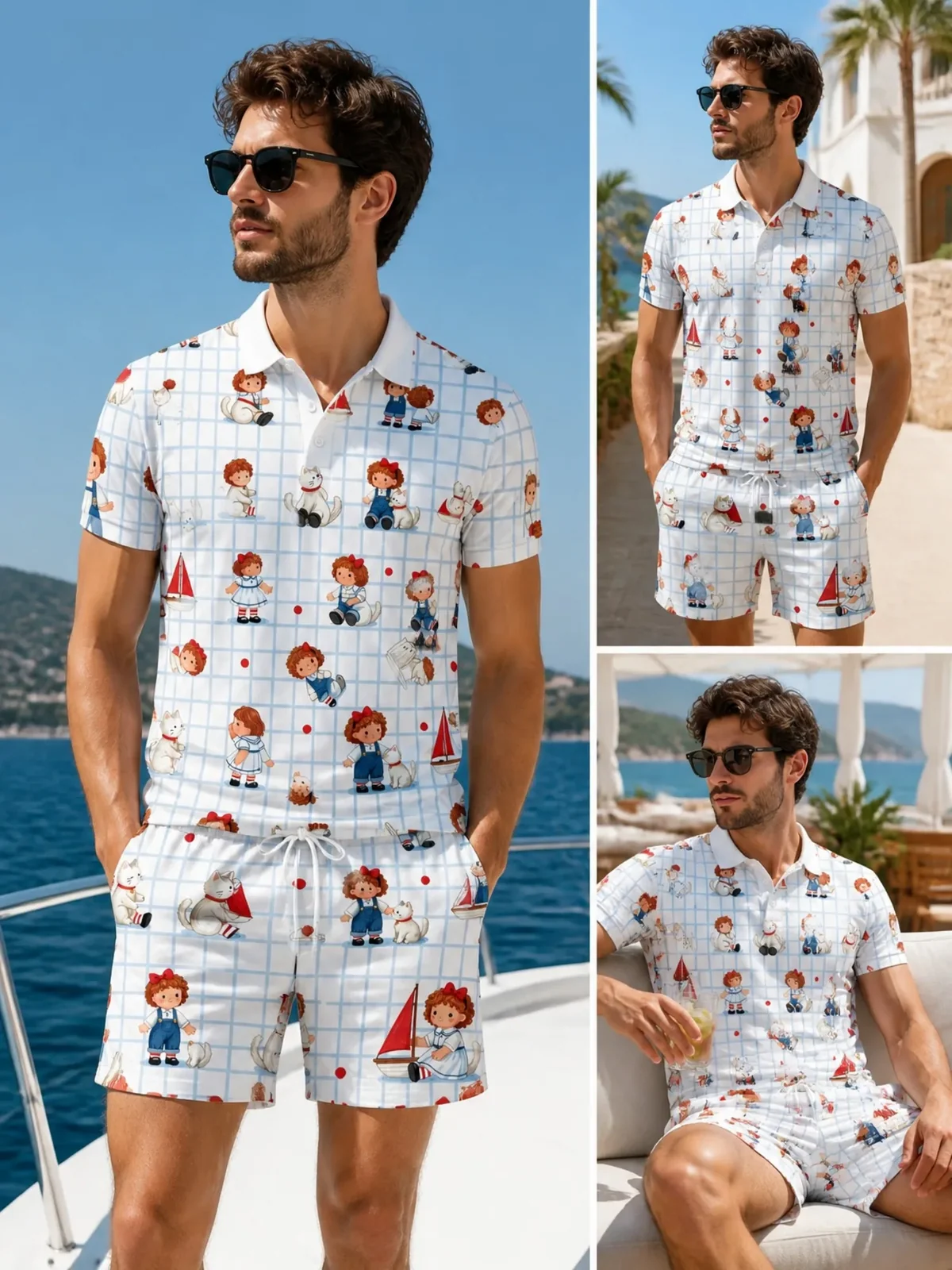 Mens Short Sleeve Polo Shirt and Shorts Set Casual Two Piece Summer Beach Vacation Matching Outfit Soft Daily Resort Casual Wear