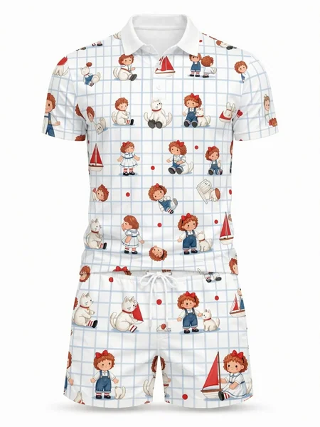 Mens Short Sleeve Polo Shirt and Shorts Set Casual Two Piece Summer Beach Vacation Matching Outfit Soft Daily Resort Casual Wear