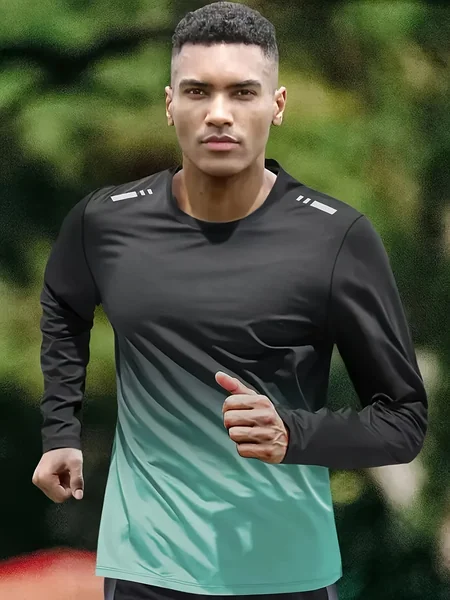 T-shirt men's four seasons long sleeve outdoor speed dry clothes running training breathable leisure fitness top