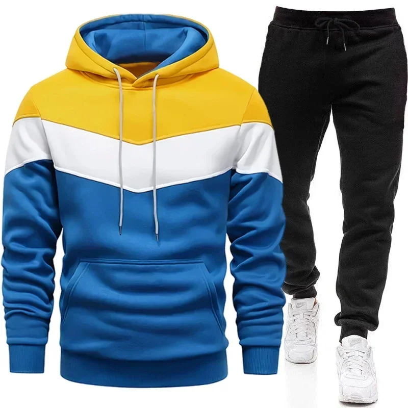 Men's Tracksuit Hooded Sweatshirt Black Sweatpants Autumn Winter Daily Casual Sporty Jogger Set Urban Fashion Hoodies Sportswear
