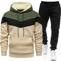 Men's Tracksuit Hooded Sweatshirt Black Sweatpants Autumn Winter Daily Casual Sporty Jogger Set Urban Fashion Hoodies Sportswear