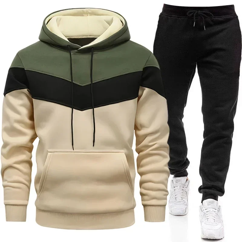 Men's Tracksuit Hooded Sweatshirt Black Sweatpants Autumn Winter Daily Casual Sporty Jogger Set Urban Fashion Hoodies Sportswear