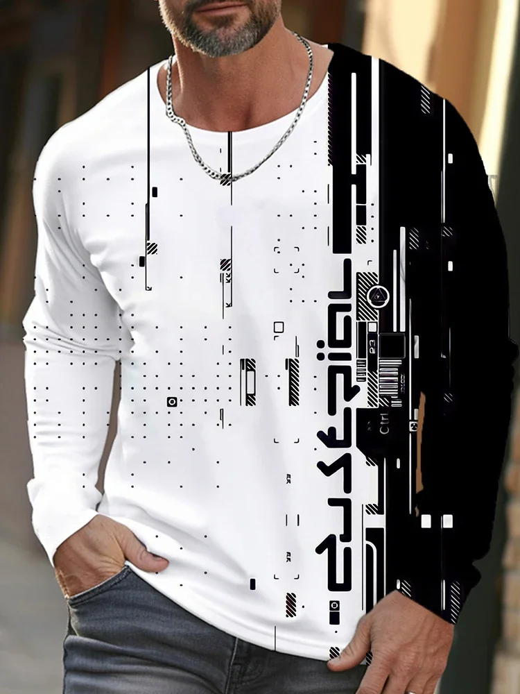 2026 New Style Printed Men's Long-sleeved Shirt, Autumn Daily Urban Men's Casual Shirt. Street And Outdoor Men's Sports T-shirt
