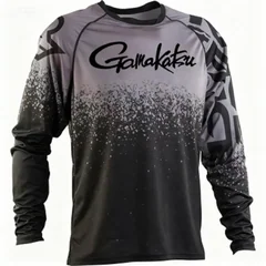 Gamakatsu Brand Outdoor Fishing Long-sleeve T-shirt Trendy Gradient Print Sport Casual Breathable Quick-dry Men's Top