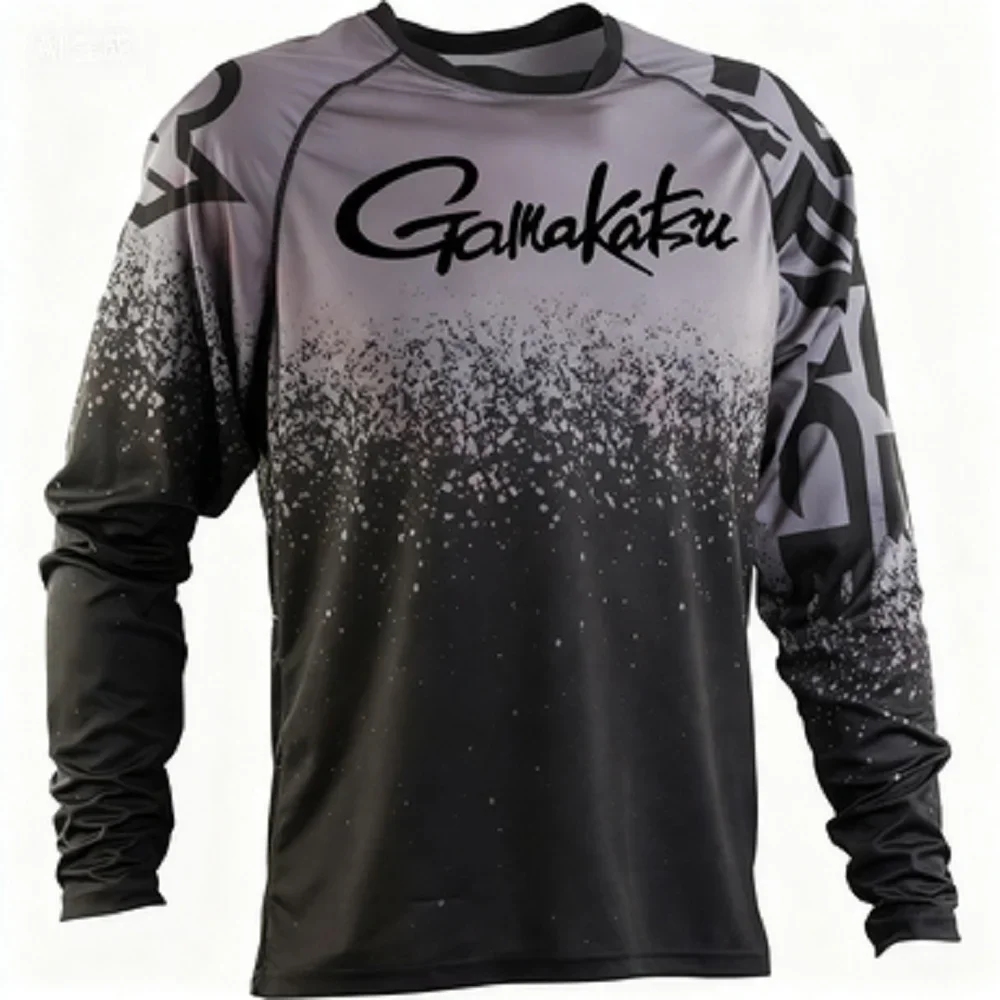 Gamakatsu Brand Outdoor Fishing Long-sleeve T-shirt Trendy Gradient Print Sport Casual Breathable Quick-dry Men's Top