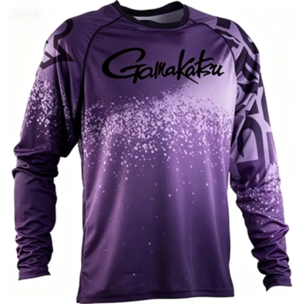 Gamakatsu Brand Outdoor Fishing Long-sleeve T-shirt Trendy Gradient Print Sport Casual Breathable Quick-dry Men's Top