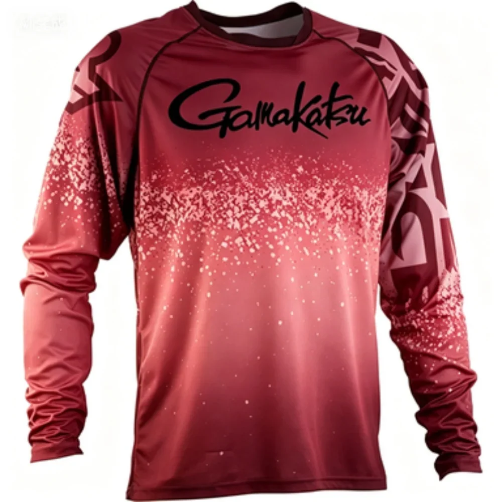 Gamakatsu Brand Outdoor Fishing Long-sleeve T-shirt Trendy Gradient Print Sport Casual Breathable Quick-dry Men's Top