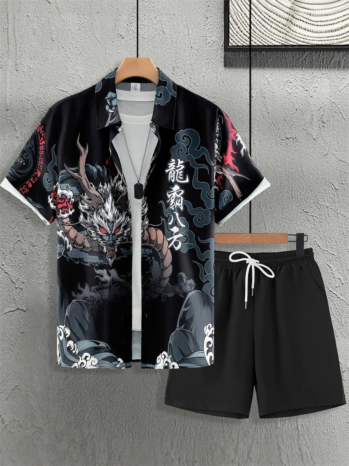 Chinese Style "Dragon Dominates All Directions" Two-Piece Suit | Breathable Fabric, Trendy Summer Wear