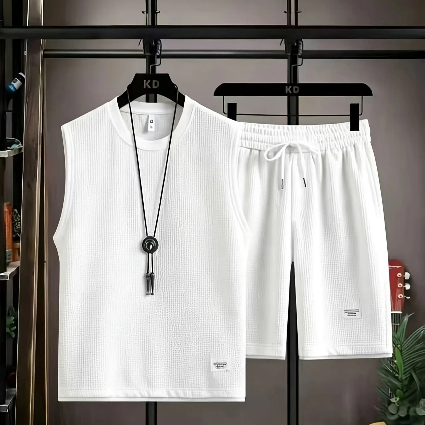 Summer men's vest sets high quality Gym jogging sportswear set Mesh quick drying fashion casual Vest + Shorts 2 piece set 3XL