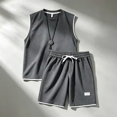 Summer men's vest sets high quality Gym jogging sportswear set Mesh quick drying fashion casual Vest + Shorts 2 piece set 3XL