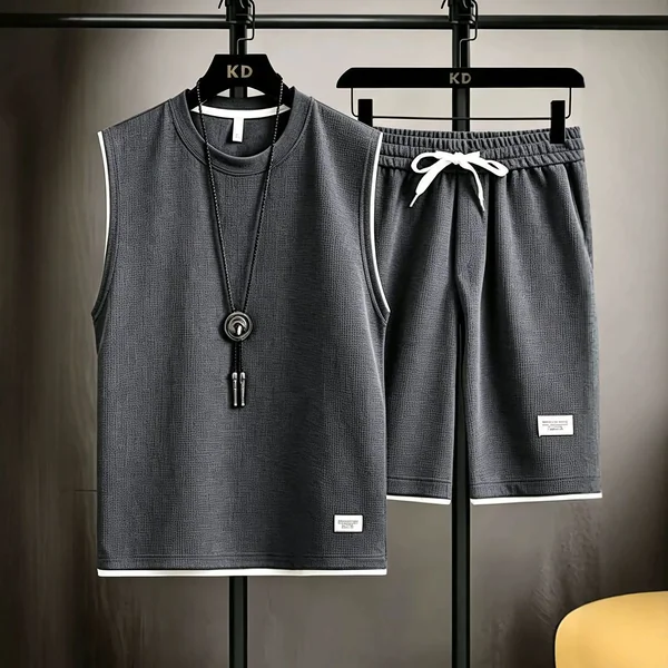 Summer men's vest sets high quality Gym jogging sportswear set Mesh quick drying fashion casual Vest + Shorts 2 piece set 3XL