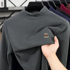 Men's new fashionable letter printed spring and autumn half high neck long sleeved hoodie daily commuting casual versatile top