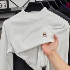 Men's new fashionable letter printed spring and autumn half high neck long sleeved hoodie daily commuting casual versatile top