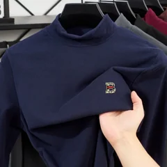 Men's new fashionable letter printed spring and autumn half high neck long sleeved hoodie daily commuting casual versatile top