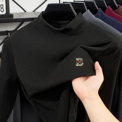 Men's new fashionable letter printed spring and autumn half high neck long sleeved hoodie daily commuting casual versatile top