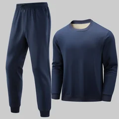 Men's Casual Tracksuit Long Sleeve Crewneck Sweatshirt and Jogger Pants Set Warm Fleece Lined Athletic Wear for Men