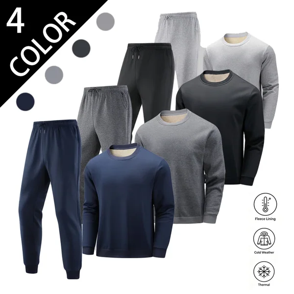 Men's Casual Tracksuit Long Sleeve Crewneck Sweatshirt and Jogger Pants Set Warm Fleece Lined Athletic Wear for Men
