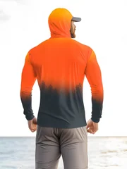 Men's Gradient Forest Printed Sunscreen Fishing Hoodie with Face Mask Quick Drying Long Sleeve Top Beach Rowing Outdoor Fishing