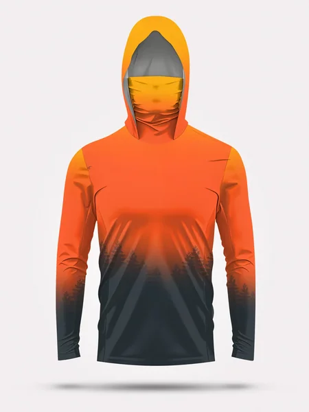 Men's Gradient Forest Printed Sunscreen Fishing Hoodie with Face Mask Quick Drying Long Sleeve Top Beach Rowing Outdoor Fishing