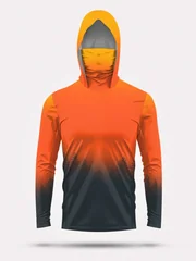 Men's Gradient Forest Printed Sunscreen Fishing Hoodie with Face Mask Quick Drying Long Sleeve Top Beach Rowing Outdoor Fishing