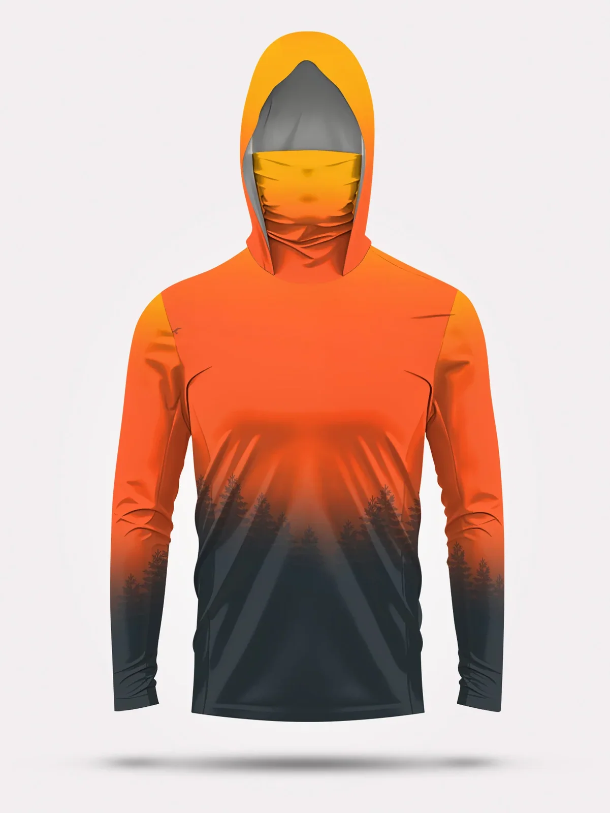 Men's Gradient Forest Printed Sunscreen Fishing Hoodie with Face Mask Quick Drying Long Sleeve Top Beach Rowing Outdoor Fishing