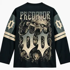 Predator Movie Long Sleeve Hockey Jersey Men Women Oversized Streetwear V-neck Retro Horror Sci-fi Graphic Jersey