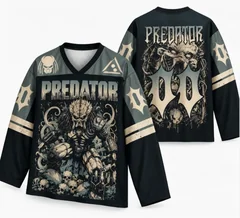 Predator Movie Long Sleeve Hockey Jersey Men Women Oversized Streetwear V-neck Retro Horror Sci-fi Graphic Jersey