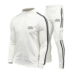 Custom Logo Men's 2 Piece Casual Tracksuit Spring Autumn Zipper Long Sleeve Jacket & Elastic Waist Pants Set