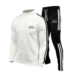 Custom Logo Men's 2 Piece Casual Tracksuit Spring Autumn Zipper Long Sleeve Jacket & Elastic Waist Pants Set