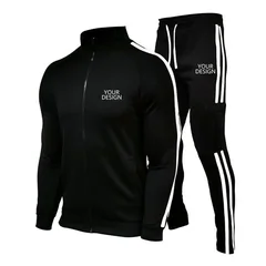 Custom Logo Men's 2 Piece Casual Tracksuit Spring Autumn Zipper Long Sleeve Jacket & Elastic Waist Pants Set