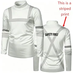 Men Mock Neck Long Sleeve T‑Shirt Fake Safety Work Vest Visual Print Safety First Letter Contrast Stripe Daily Work Casual Tops