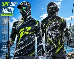 Outdoor Sun Protective Long Sleeve Fishing Top Neck Mask Print Unisex Back Large Fish‑Bone Lightweight Breathable Fishing Jersey