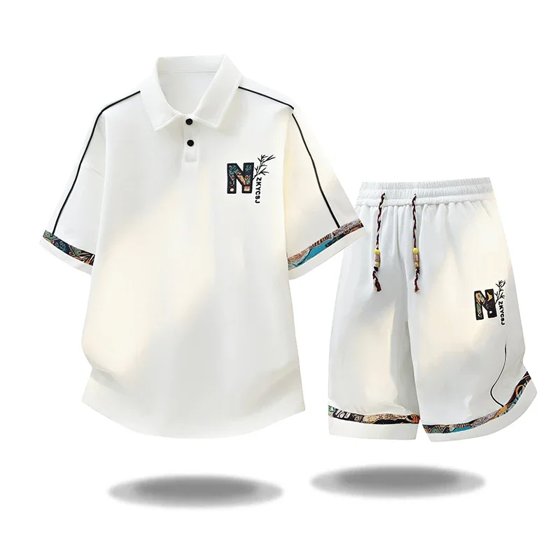 New Summer Fashion Trendy Outdoor Sports Short Sleeve T-Shirt Set Men's Casual Loose Plus Size High Quality Two-Piece Set