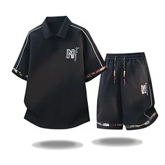 New Summer Fashion Trendy Outdoor Sports Short Sleeve T-Shirt Set Men's Casual Loose Plus Size High Quality Two-Piece Set