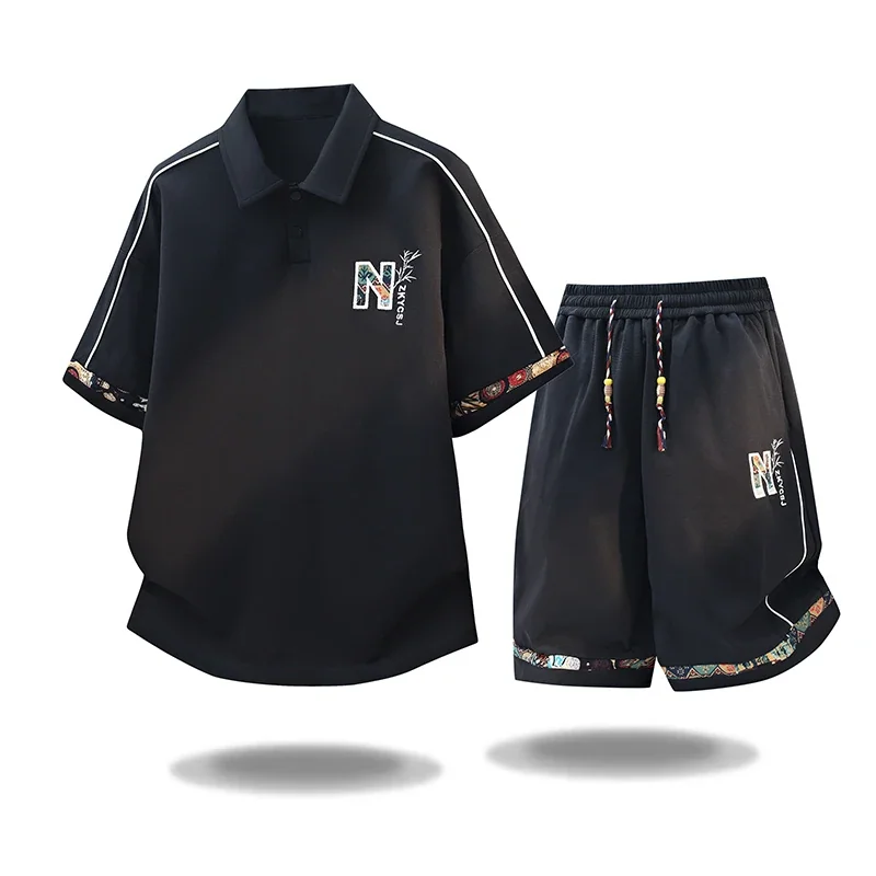 New Summer Fashion Trendy Outdoor Sports Short Sleeve T-Shirt Set Men's Casual Loose Plus Size High Quality Two-Piece Set