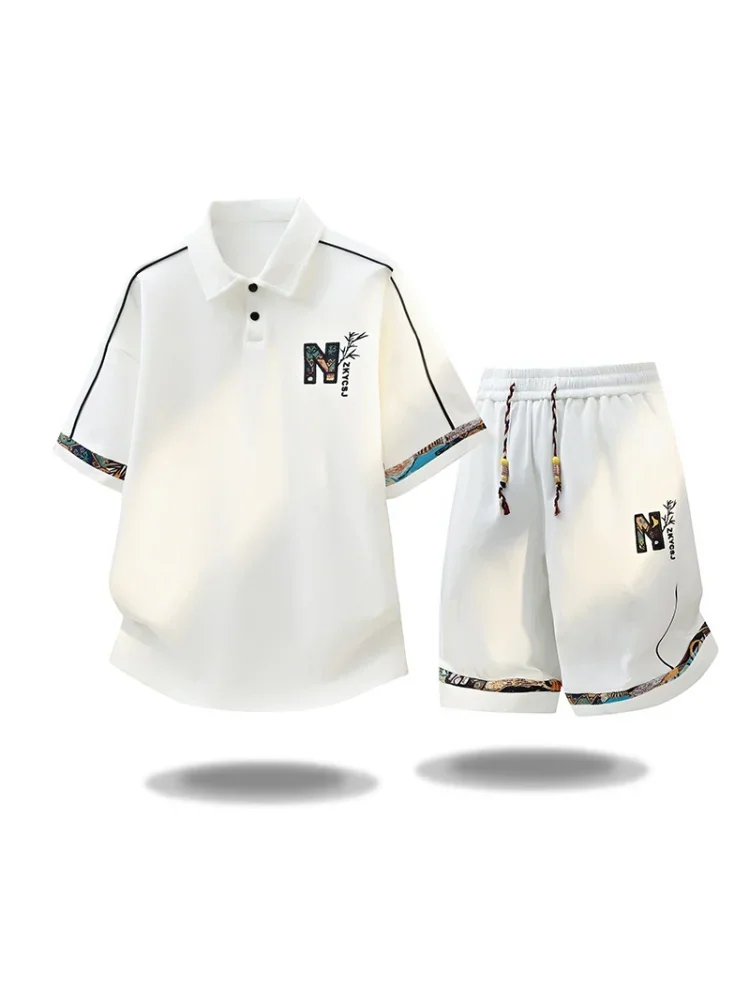 New Summer Fashion Trendy Outdoor Sports Short Sleeve T-Shirt Set Men's Casual Loose Plus Size High Quality Two-Piece Set