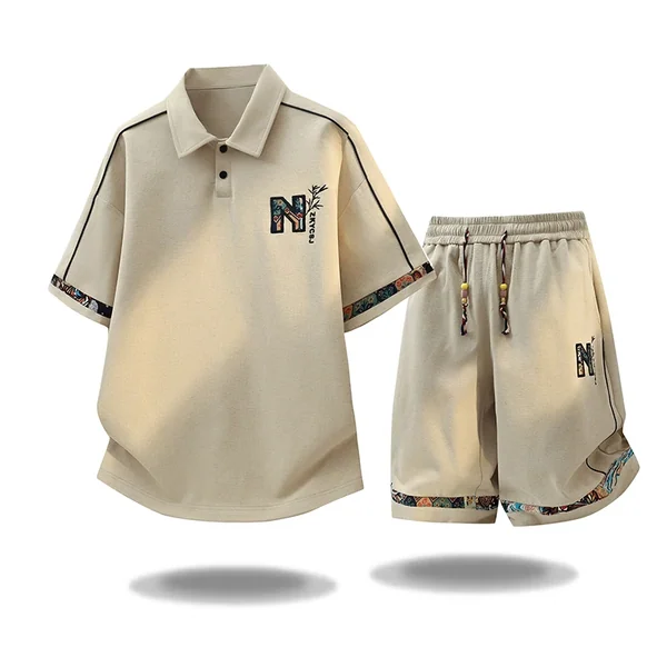 New Summer Fashion Trendy Outdoor Sports Short Sleeve T-Shirt Set Men's Casual Loose Plus Size High Quality Two-Piece Set
